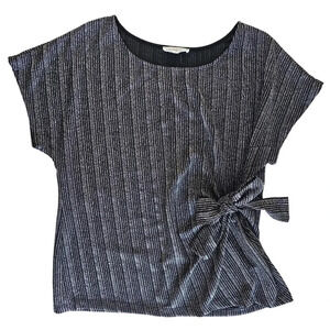 Perseption Concept Striped Black and Silver Sparkly Blouse with Side Tie